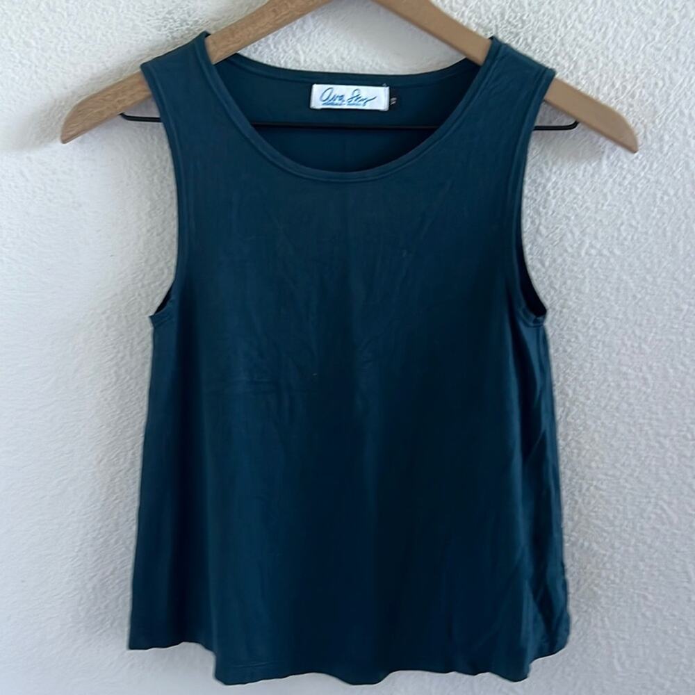Ava Sky Fighting Eel Stretch Teal Tank Top Blouse Shirt Hawaii Aloha XS